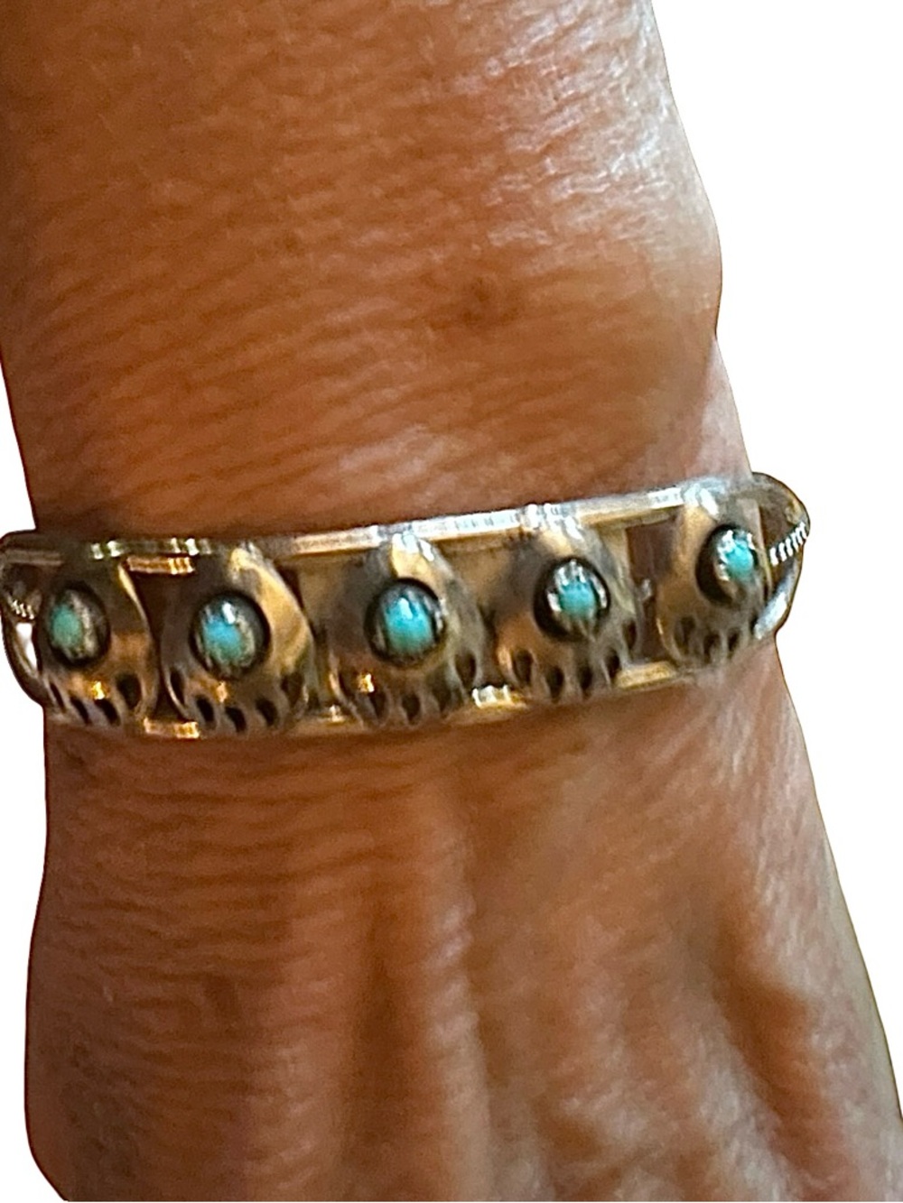 Sterling Silver Bear Paw Bracelet with Turquoise Accents - Picture 3 of 5